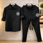 Compleu bărbați negru ELITE – set modern cu cămașă și pantaloni, croială lejeră, confort premium