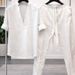 Compleu bărbați STREVANO White Edition – set premium alb cu cămașă lejeră și pantaloni moderni