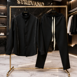 Compleu bărbați STREVANO Black Zip Minimal – set modern cu cămașă slim și pantaloni confortabili