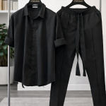 Pantaloni bărbați STREVANO Black Leather Style – design modern, talie elastică și croială conică