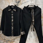 Compleu bărbați casual bej – set cămașă + pantaloni cu șnur, croială lejeră, material premium bumbac-elastan